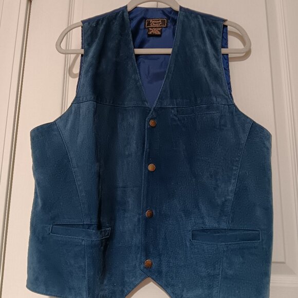 Men's "Personal Choice" Suede Vest with Snap closure / Blue / Size Large - Picture 4 of 14